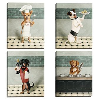 Masterpiece Fine Dining Doggies I - IV by Studio Arts Canvas Wall Art