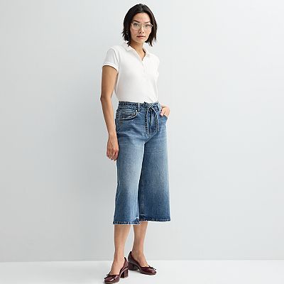 Women's Fourth + Bay Belted Wide Leg Cropped Jeans