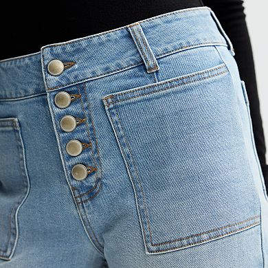 Women's Fourth + Bay Denim Square Pocket Button Front Pants