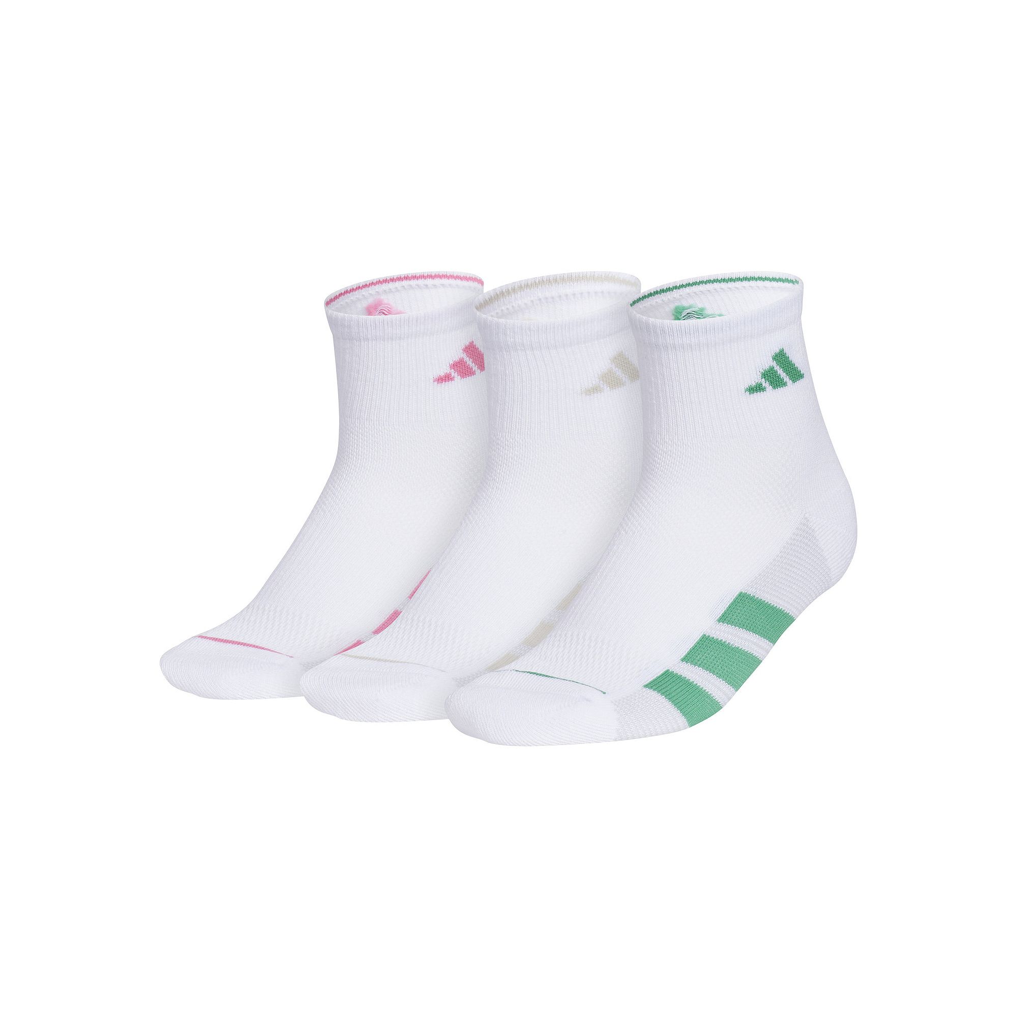 Womens adidas All Day Training Quarter Socks 3-Pair Pack, Size: 5-10, Whit