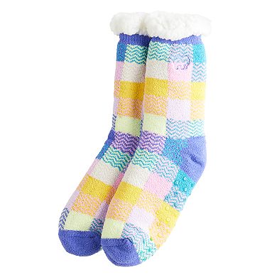 Juniors IVORY ELLA Aurora Plaid Sherpa Lined Knit Socks