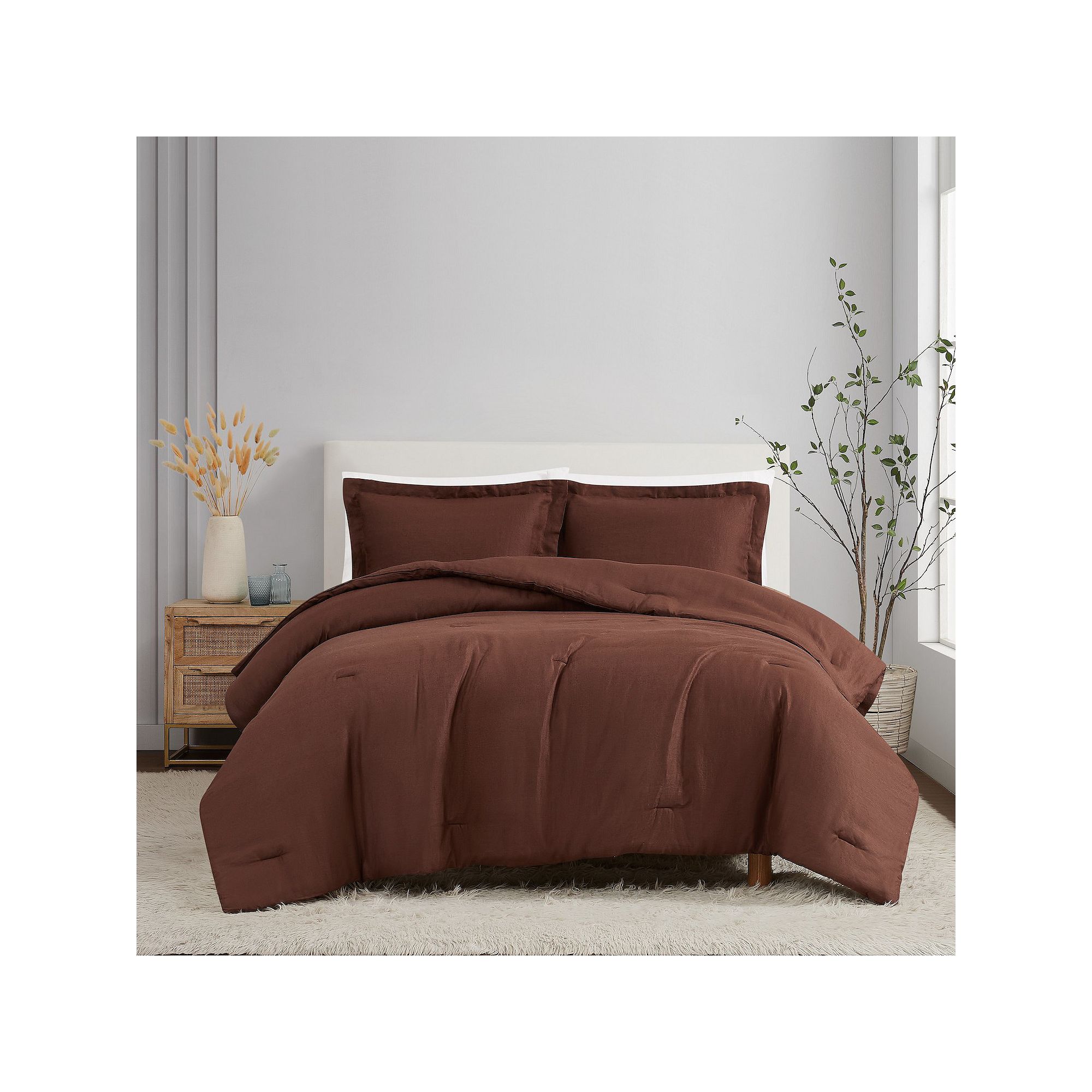 Brooklyn Loom Linen 3 Pc Comforter Set, Brown