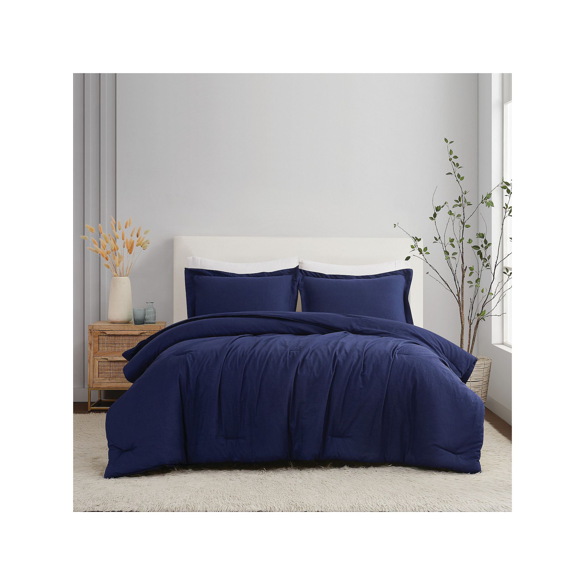 Brooklyn Loom Linen 3 Pc Comforter Set, Navy Blue