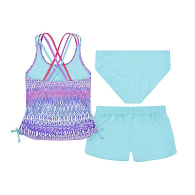 Girls 4-16 ZeroXposur Waka Waka Triple Strap Tankini with Shorts 3-Piece Swim Set