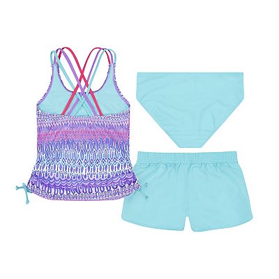 Girls 4-16 ZeroXposur Waka Waka Triple Strap Tankini with Shorts 3