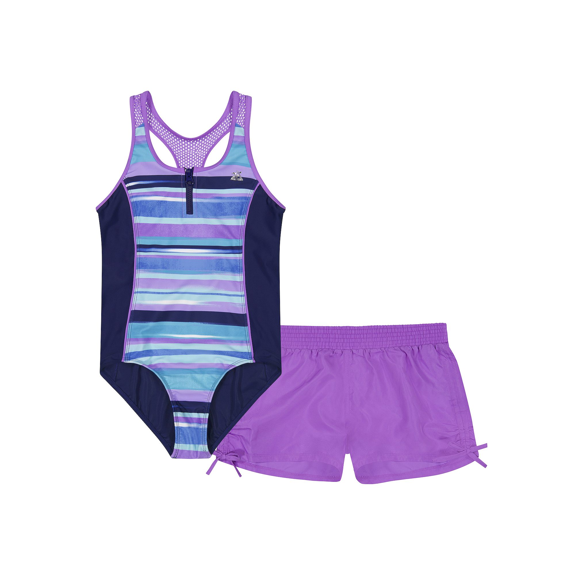 Girls 4-16 ZeroXposur Terrace Zip Front 1-Piece with Shorts 2-Piece Swim Se