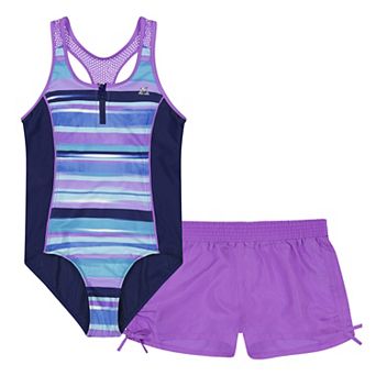 Girls 4-16 ZeroXposur Terrace Zip Front 1 pc with Shorts 2 pc Swim Set
