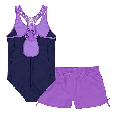 Girls 4-16 ZeroXposur Terrace Zip Front 1-Piece with Shorts 2-Piece Swim Set