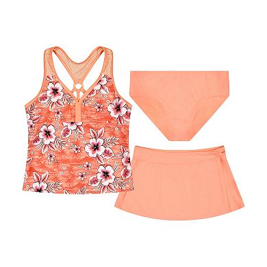 Girls 4-16 ZeroXposur Bula Bula O-Ring Tankini with Skirt 3-Piece Swim Set