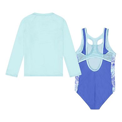 Girls 4-16 ZeroXposur Maui Printed Side 1-Piece with Sun Top 2-Piece Swim Set