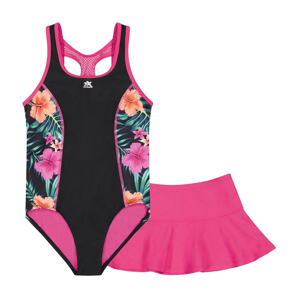 Girls 4-16 ZeroXposur Botany Printed Side 1-Piece with Skirt 2