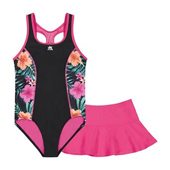 Girls 4-16 ZeroXposur Botany Printed Side 1 pc with Skirt 2 pc Swim Set