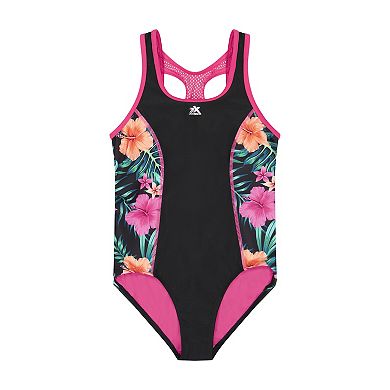 Girls 4-16 ZeroXposur Botany Printed Side 1-Piece with Skirt 2-Piece Swim Set