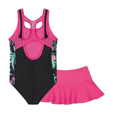 Girls 4-16 ZeroXposur Botany Printed Side 1-Piece with Skirt 2-Piece Swim Set