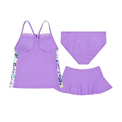 Girls 4-16 ZeroXposur Savanna Scallop Lasercut Tankini Set with Skirt 3-Piece Swim Set