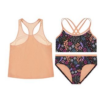 Girls 4-16 ZeroXposur Ferrarium Double Strap Bikini Set with Tank Top 3 pc Swim Set