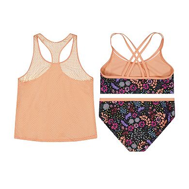 Girls 4-16 ZeroXposur Ferrarium Double Strap Bikini Set with Tank Top 3-Piece Swim Set