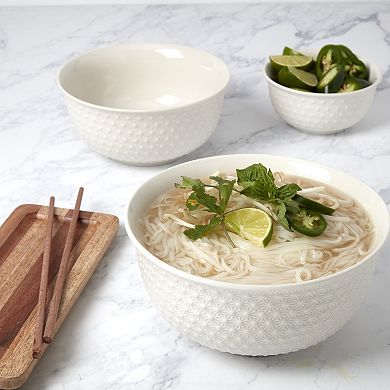 Tabletops Gallery 3-pc. Embossed White Bowl Set