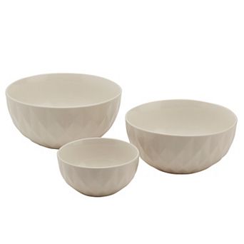 Tabletops Gallery 3 pc Diamond Embossed White Bowl Set