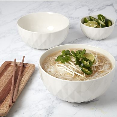 Tabletops Gallery 3-pc. Diamond Embossed White Bowl Set