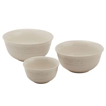 Tabletops Gallery 3 pc Medici Embossed White Bowl Set
