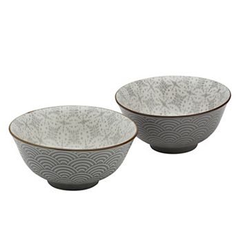 Tabletops Gallery 2 pc Gray Wave Ramen Noodle Bowl Set