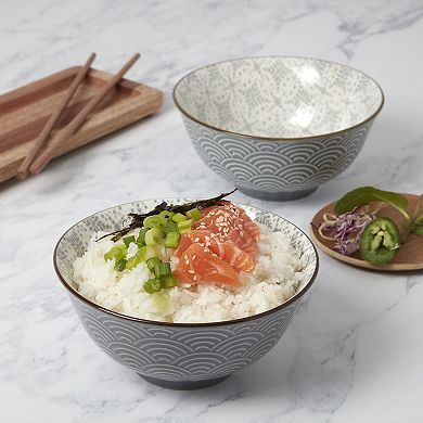 Tabletops Gallery 2-pc. Gray Wave Ramen Noodle Bowl Set