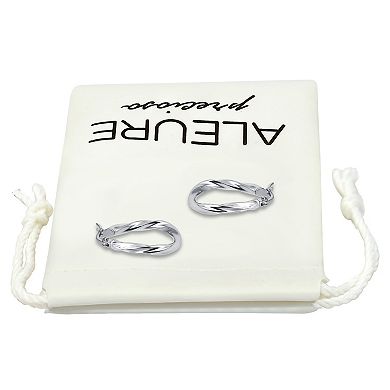 Aleure Precioso Sterling Silver 16 mm Oval Twisted Hoop Earrings