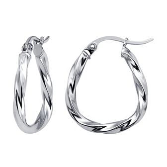 Aleure Precioso Sterling Silver 16 mm Oval Twisted Hoop Earrings