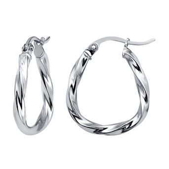 Aleure Precioso Sterling Silver 16 mm Oval Twisted Hoop Earrings