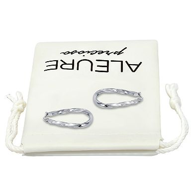 Aleure Precioso Sterling Silver 25 mm Oval Twisted Hoop Earrings