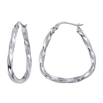 Aleure Precioso Sterling Silver 25 mm Oval Twisted Hoop Earrings