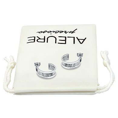 Aleure Precioso Sterling Silver Textured Center C-Hoop Earrings