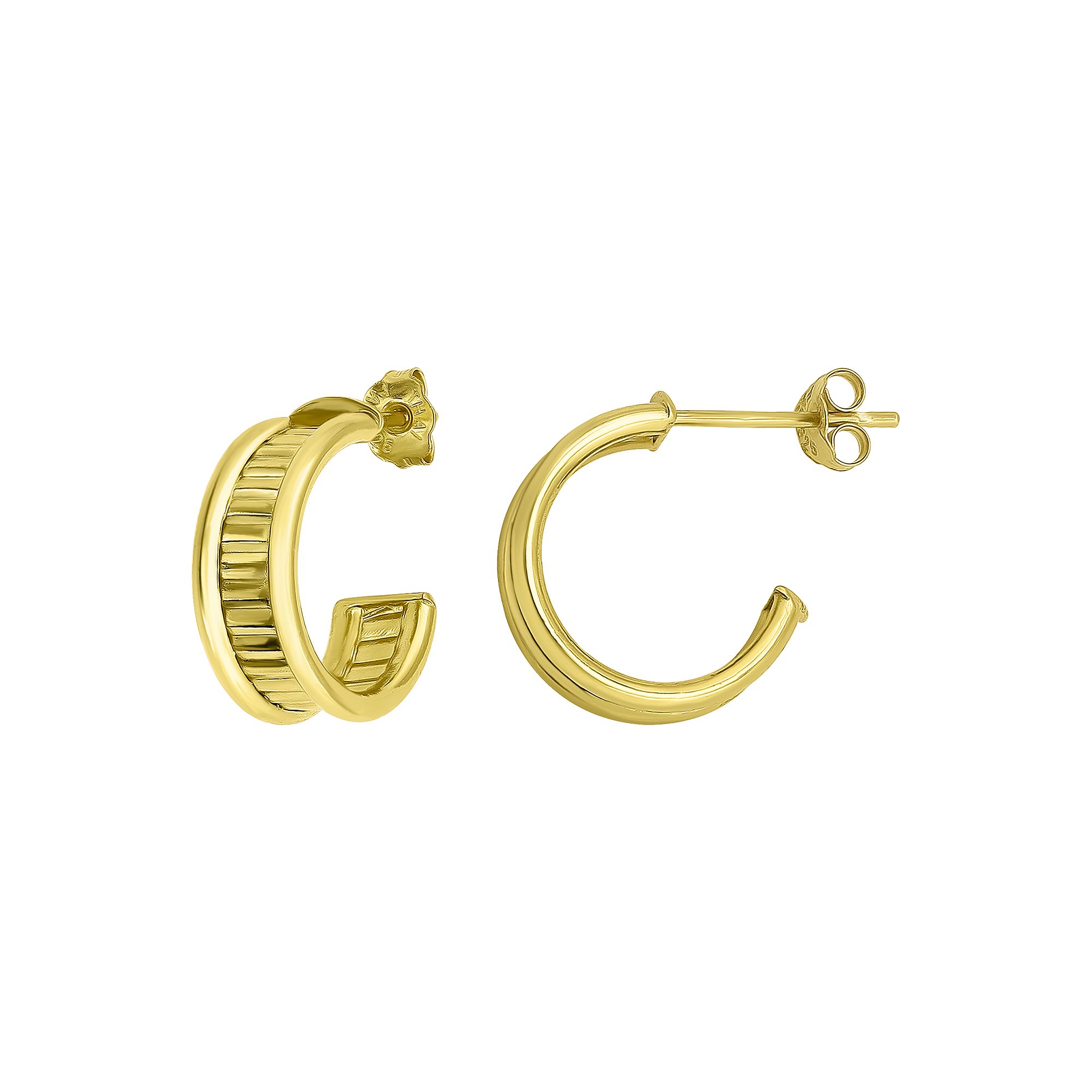 Aleure Precioso Sterling Silver Textured Center C-Hoop Earrings, Womens, G