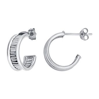 Aleure Precioso Sterling Silver Textured Center C-Hoop Earrings