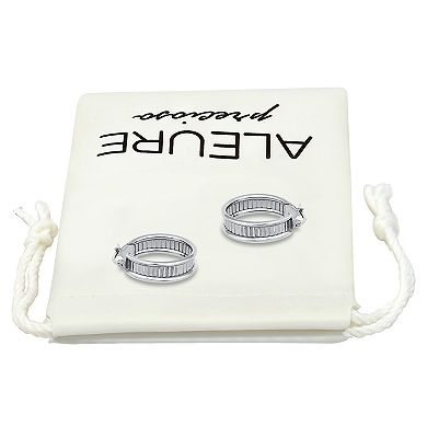 Aleure Precioso Sterling Silver Textured Center Hoop Earrings
