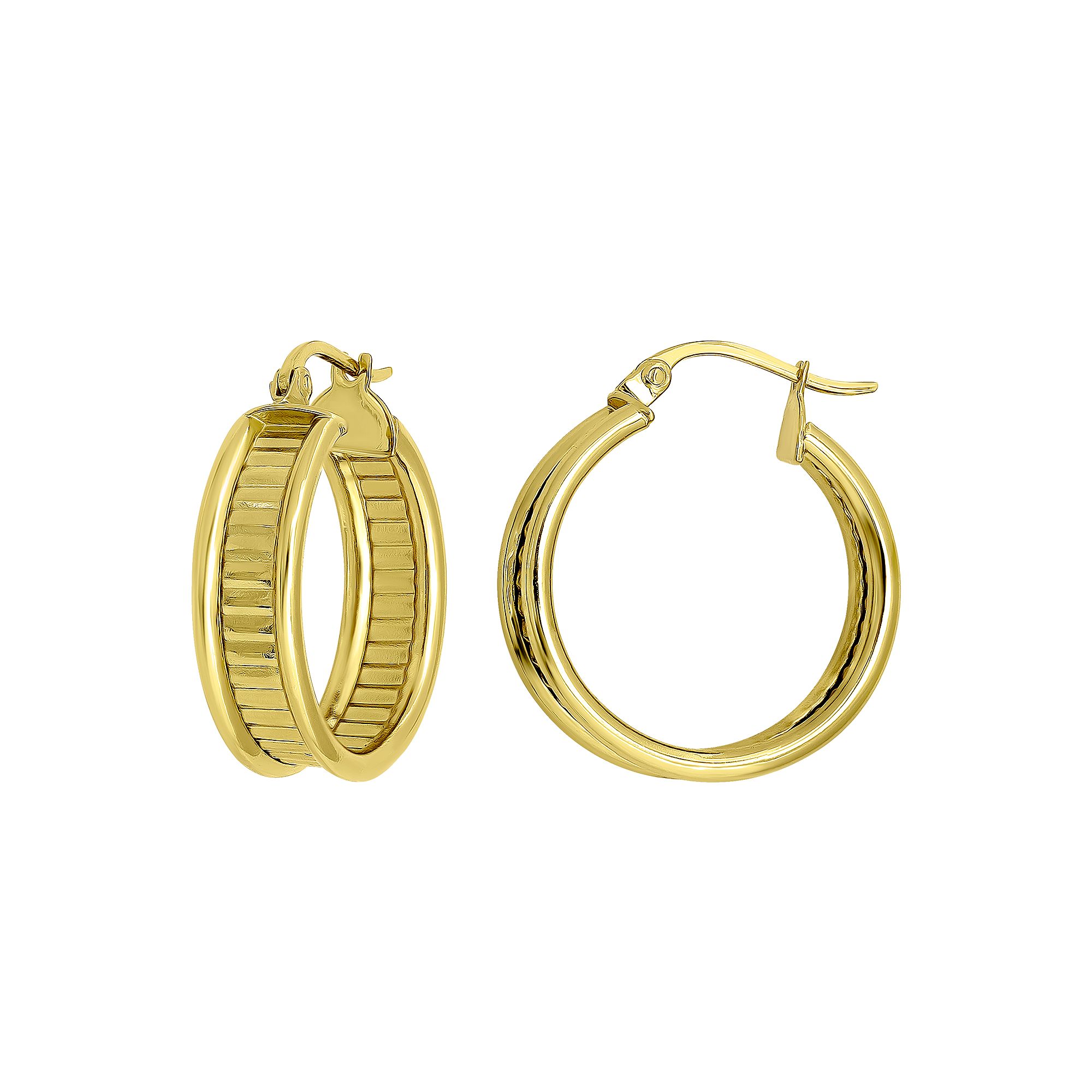 Aleure Precioso Sterling Silver Textured Center Hoop Earrings, Womens, Gol