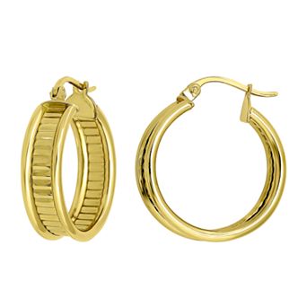 Aleure Precioso Sterling Silver Textured Center Hoop Earrings