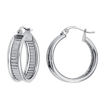 Aleure Precioso Sterling Silver Textured Center Hoop Earrings