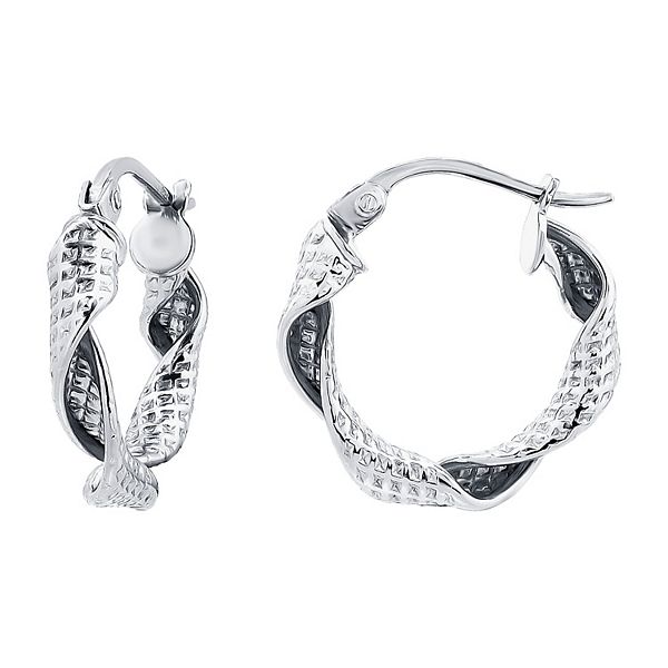 Sfoni Orecchini A Cerchio In Argento 925 Con Zirconie - Modello Intrecciato Twist - 20 Mm - Ipoallergenici