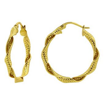 Aleure Precioso Sterling Silver 25 mm Textured & Polished Ribbon Twist Hoop Earrings