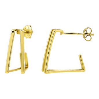 Aleure Precioso Sterling Silver Double Geometric Shaped C-Hoop Earrings