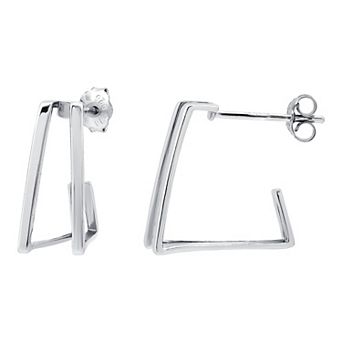 Aleure Precioso Sterling Silver Double Geometric Shaped C-Hoop Earrings