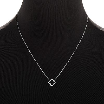 PRIMROSE Sterling Silver Pave Cubic Zirconia Cut Out Flower Cable Chain Necklace
