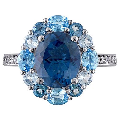 Stella Grace Sterling Silver London, Swiss, & Sky Blue Topaz Halo Ring