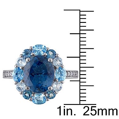 Stella Grace Sterling Silver London, Swiss, & Sky Blue Topaz Halo Ring