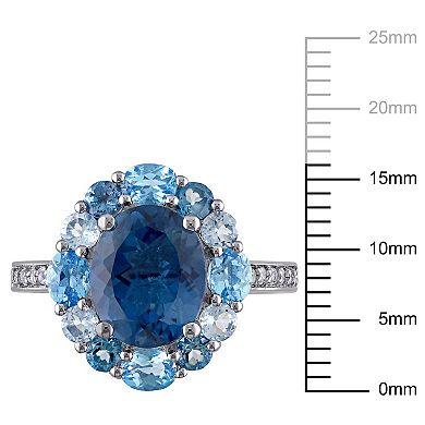 Stella Grace Sterling Silver London, Swiss, & Sky Blue Topaz Halo Ring