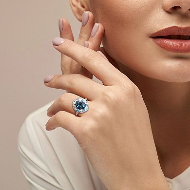 Stella Grace Sterling Silver London, Swiss, & Sky Blue Topaz Halo Ring