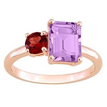 Stella Grace 18k Rose Gold Over Silver Amethyst & Garnet Cocktail Ring