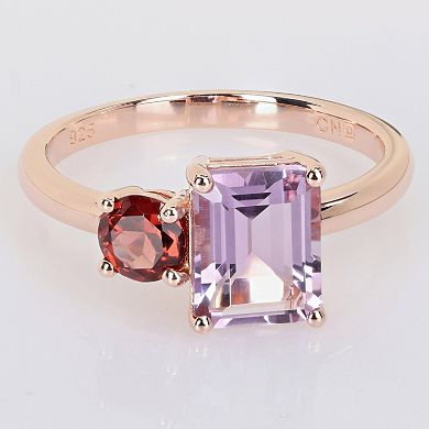 Stella Grace 18k Rose Gold Over Silver Amethyst & Garnet Cocktail Ring